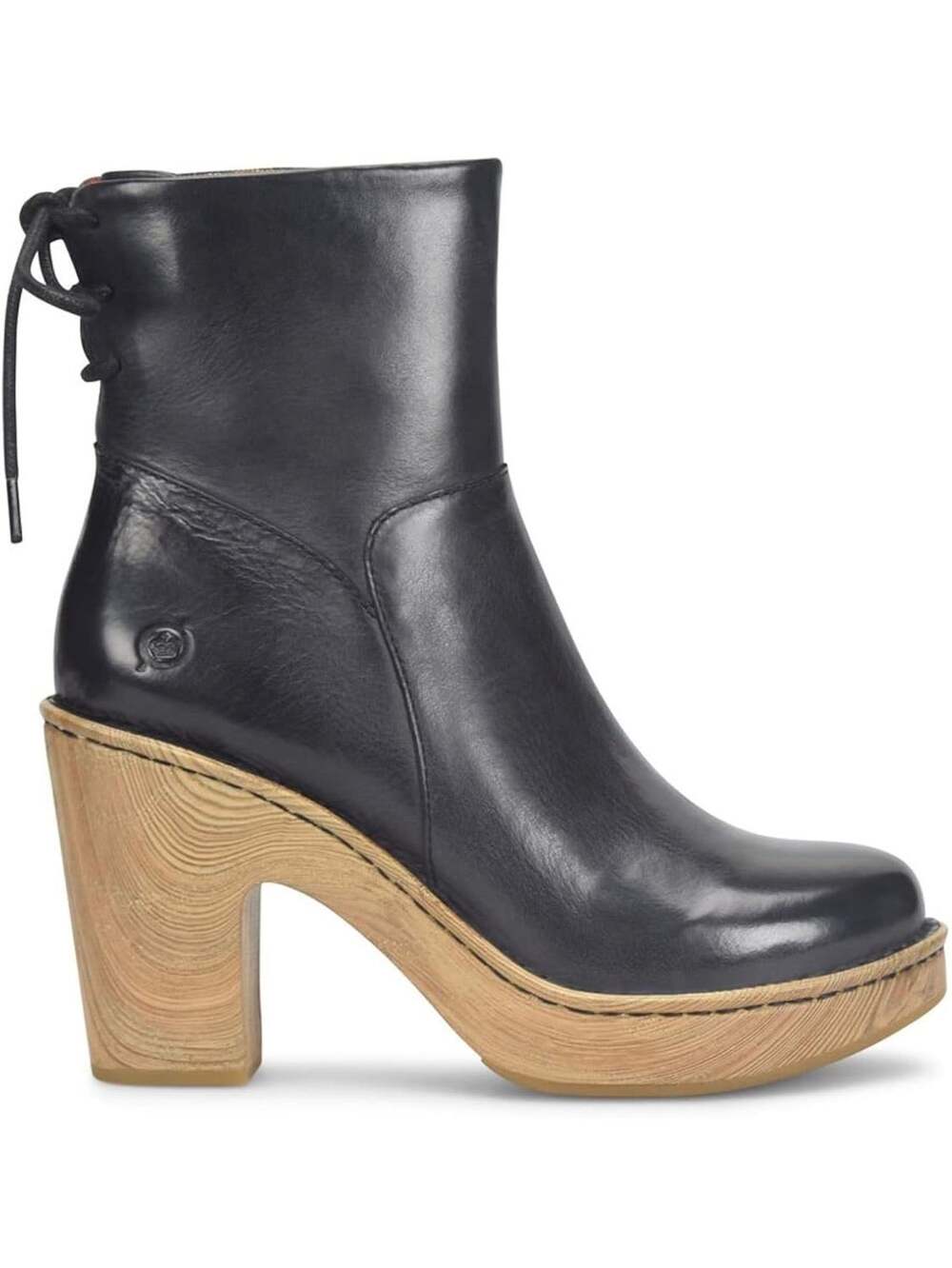 Born Capella black leather wood platform heels ankle boots size 8